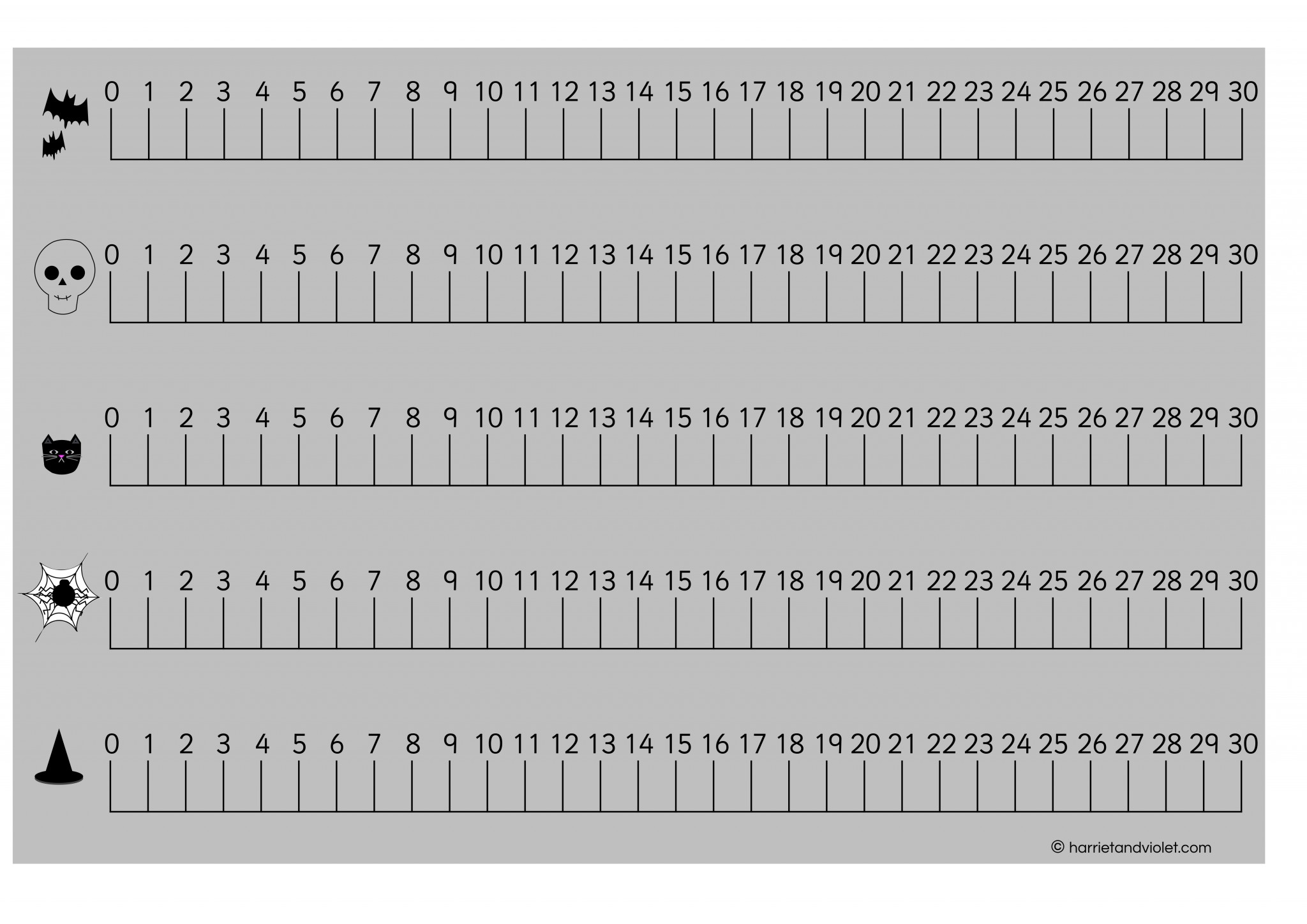 halloween number line 0-30 with guidelines - printable teaching